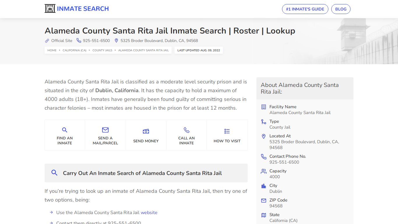 Alameda County Santa Rita Jail Inmate Search | Roster | Lookup