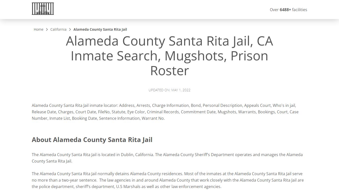 Alameda County Santa Rita Jail, CA Inmate Search, Mugshots ...